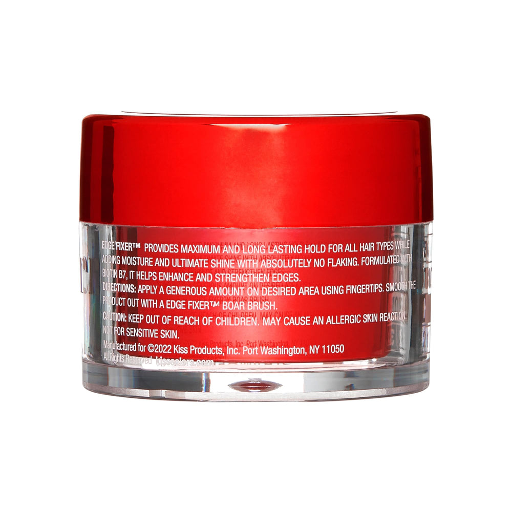 KISS Colors & Care edge fixer results: shiny, controlled finish on hair.