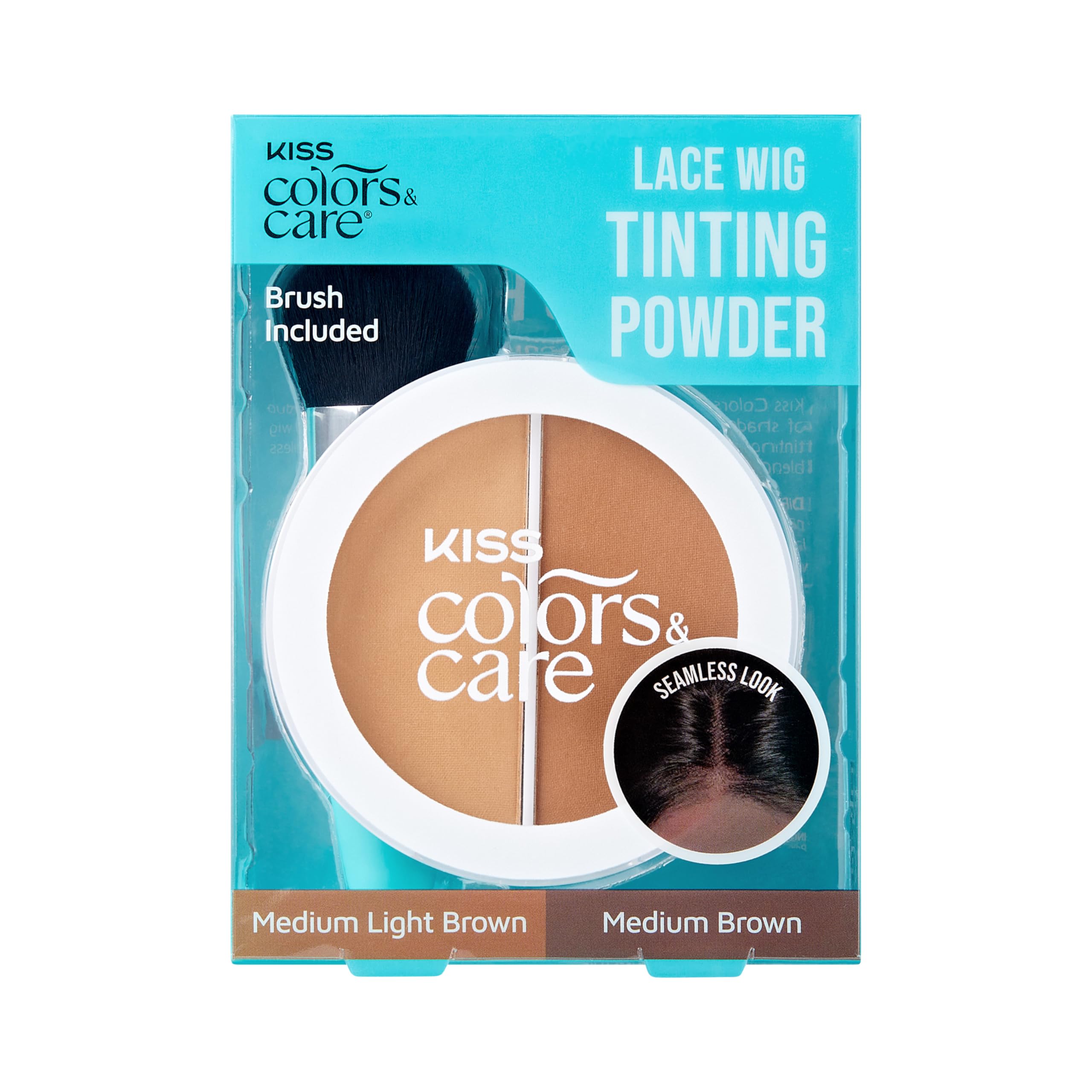 KISS Colors & Care lace wig tinting powder in dark brown for seamless blend
