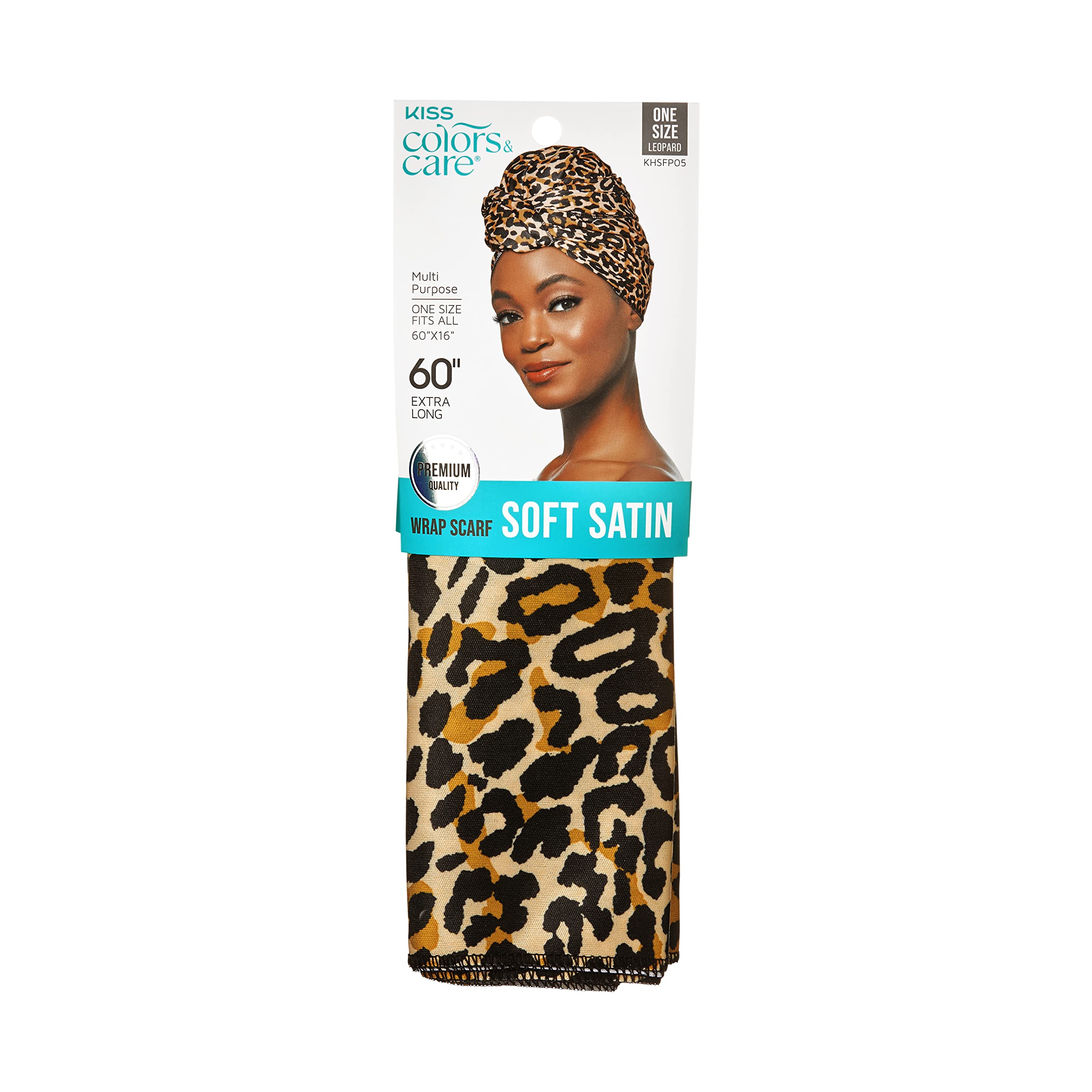 Pañuelo satén Kiss Colors & Care con estampado leopardo, suave y elegante para cualquier peinado.