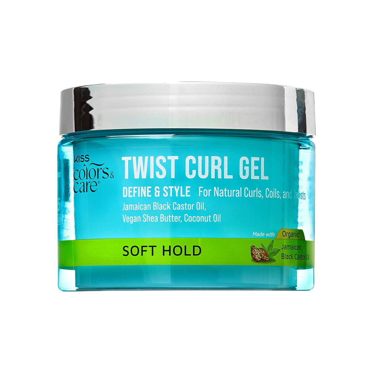 KISS COLORS & CARE Twist Curl Gel bottle shows lightweight hold for defined twists.