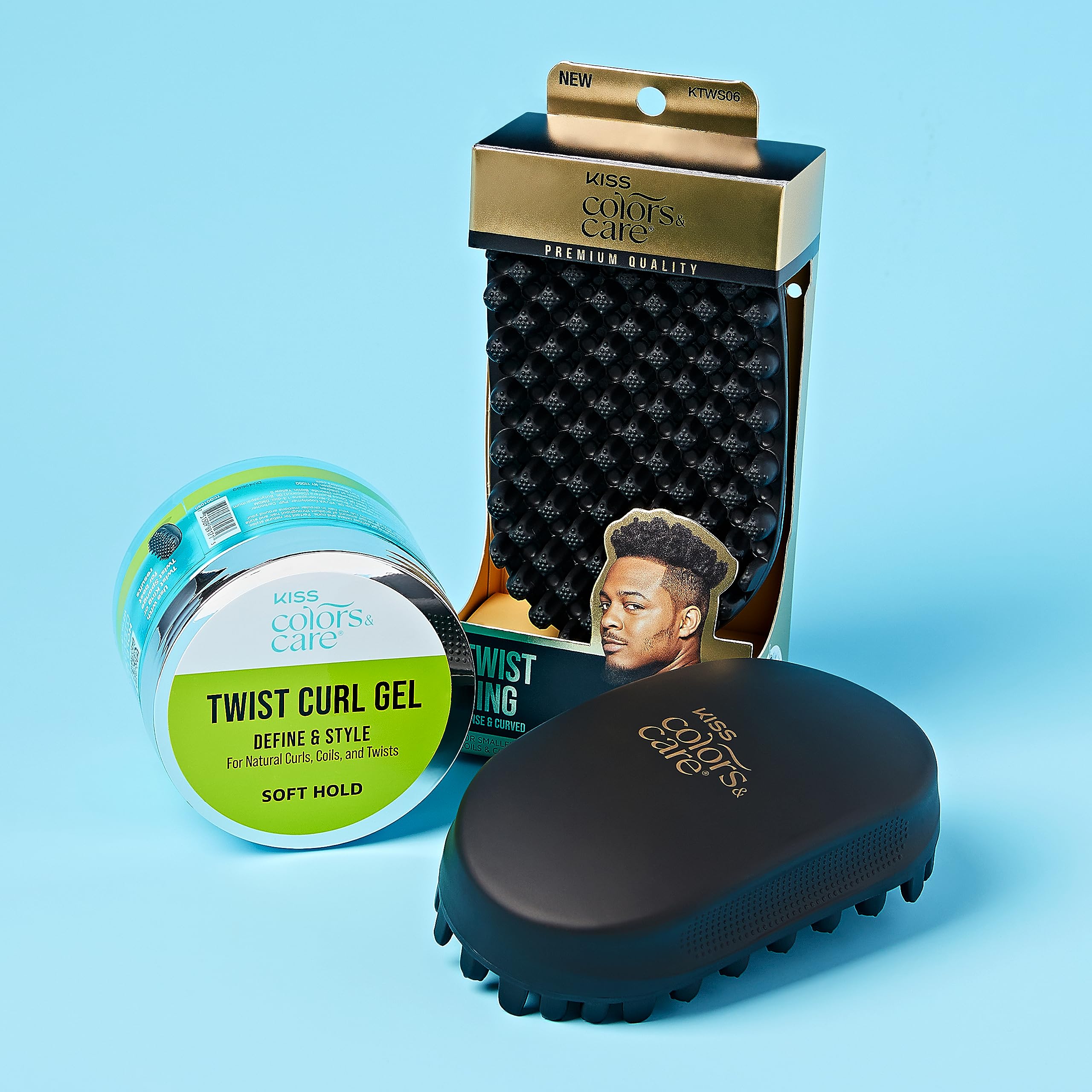 KISS COLORS & CARE Twist Curl Gel texture close-up reveals smooth, frizz-free strands.
