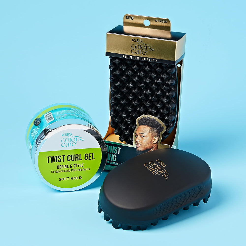 KISS COLORS & CARE Twist Curl Gel texture close-up reveals smooth, frizz-free strands.