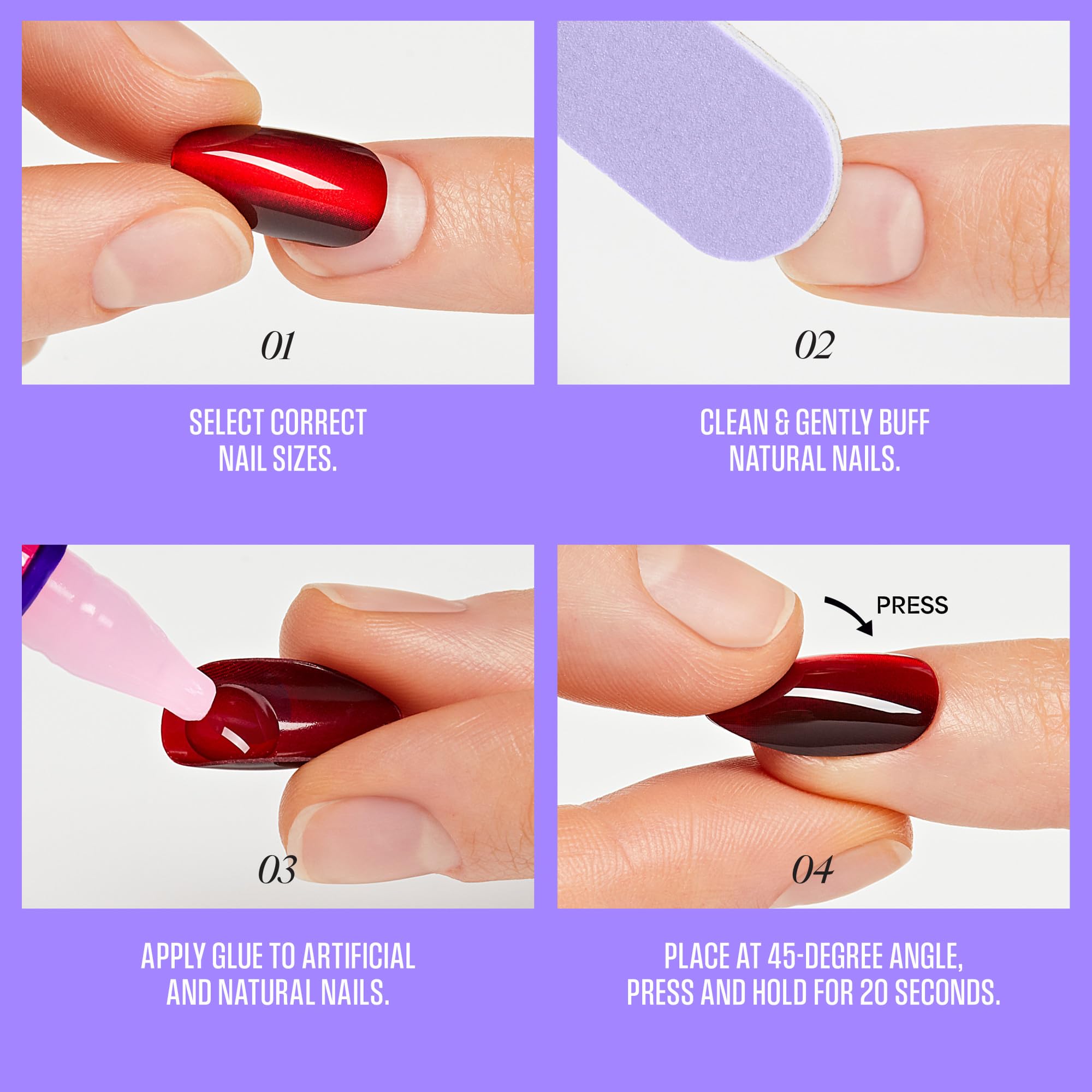 KISS CORE Flaming Purple nails arranged for versatile home manicure ideas