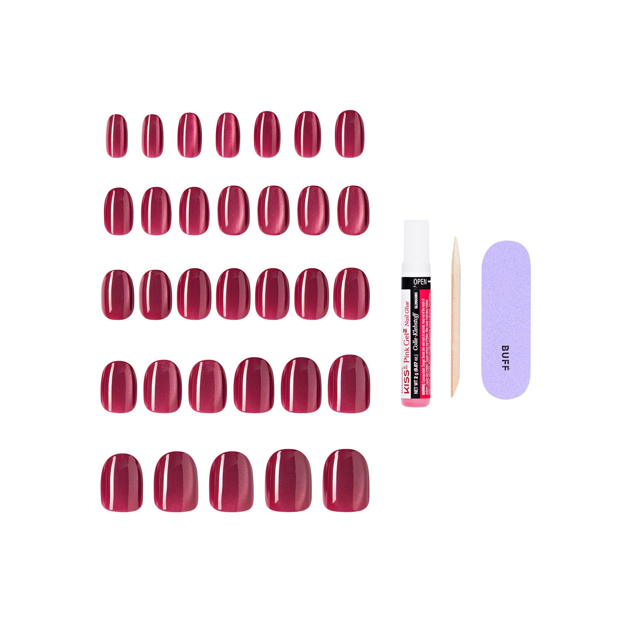 KISS CORE Flaming Purple kit includes glue, file, and mini stick for easy application