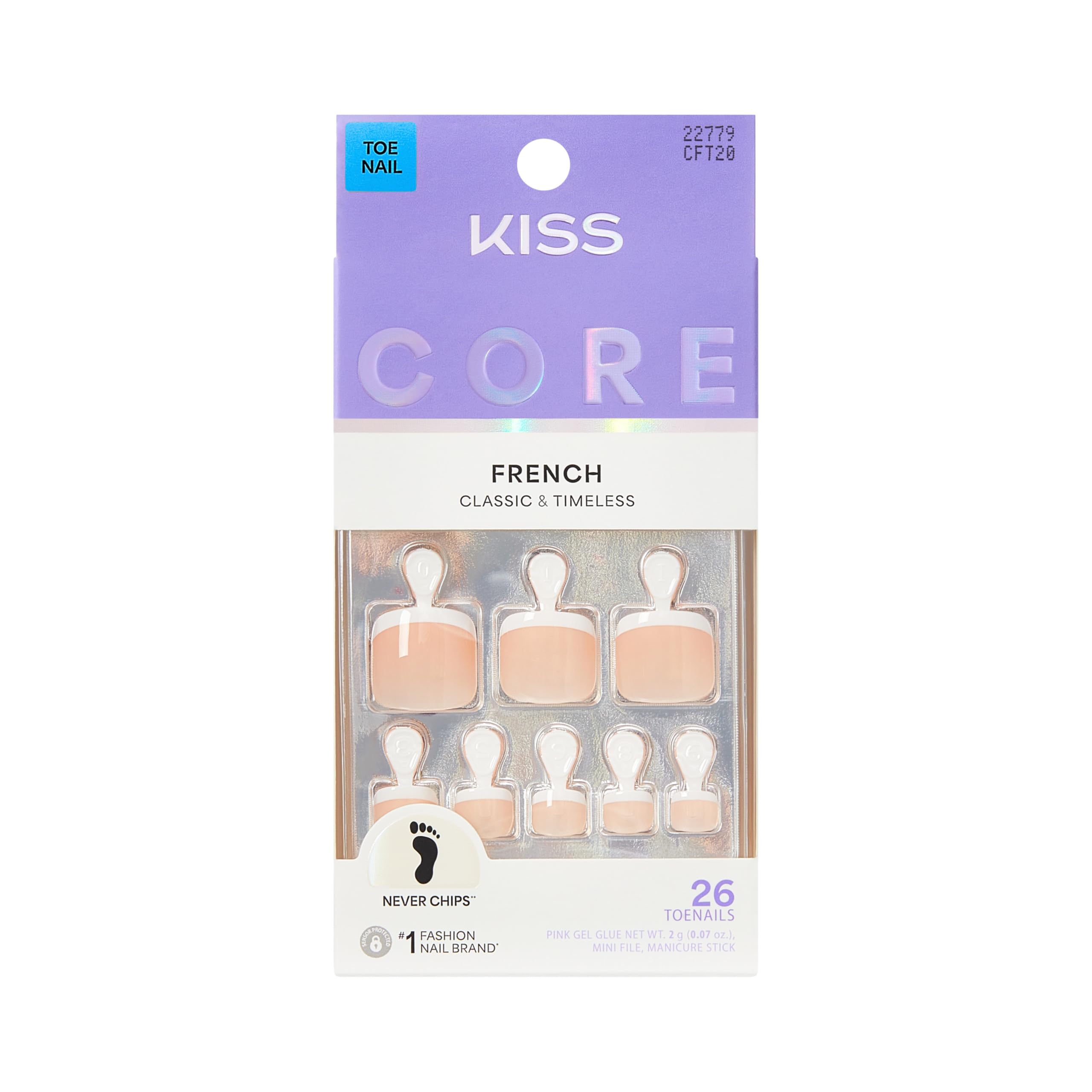 KISS CORE French Tip Toenails set showing full kit for at-home wear