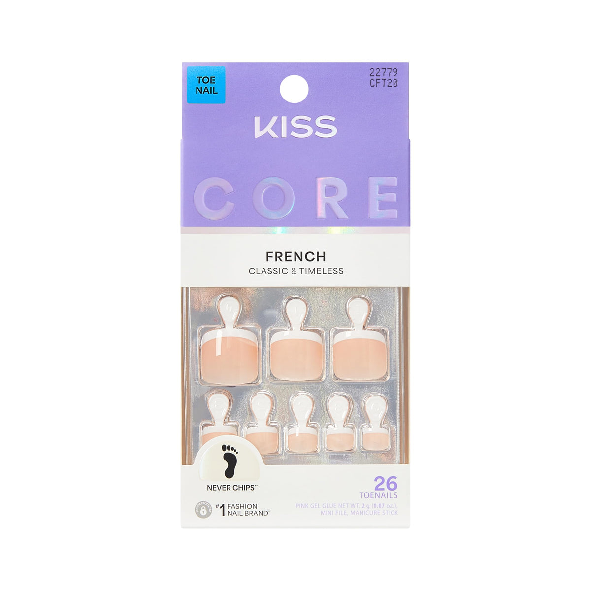 KISS CORE French Tip Toenails set showing full kit for at-home wear