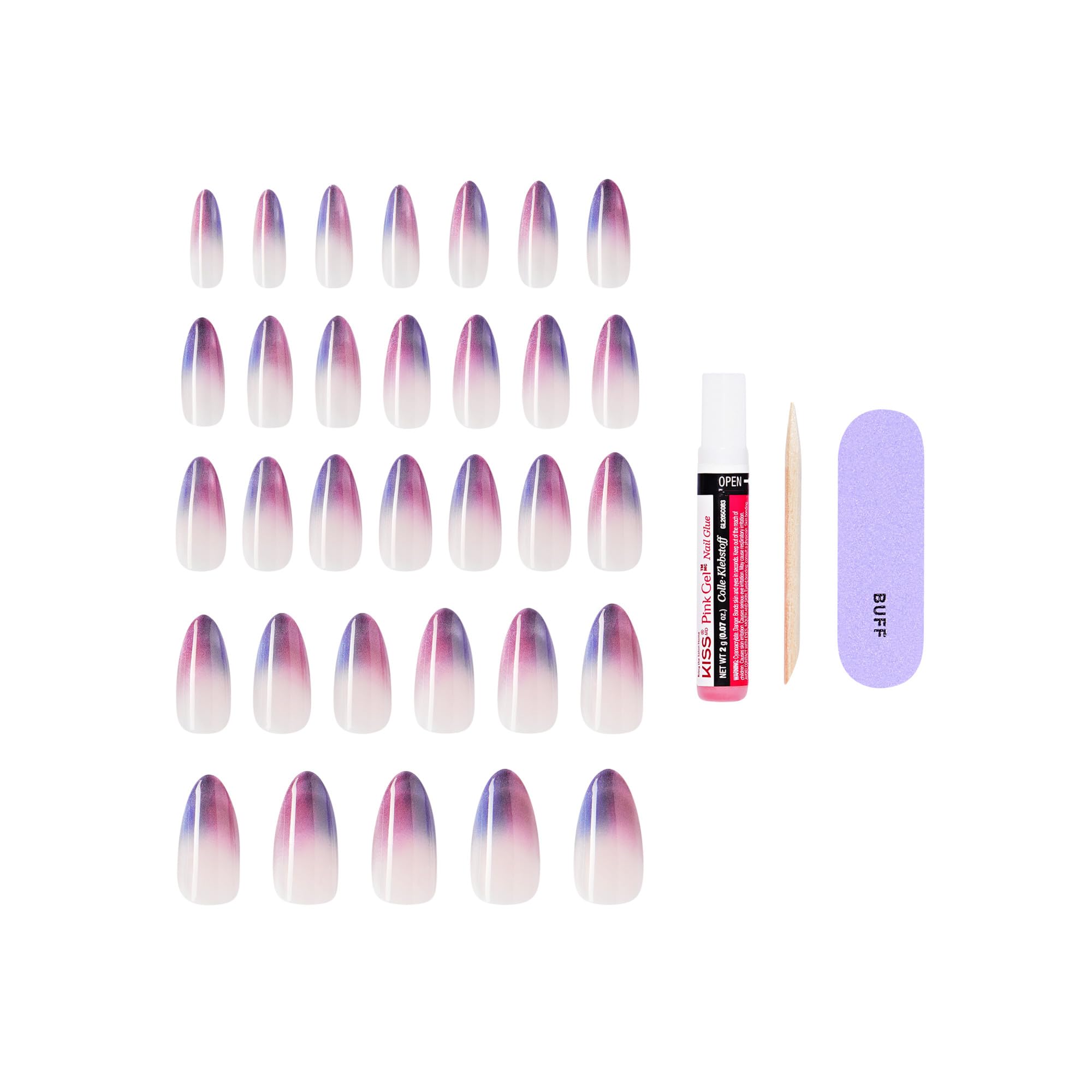 KISS CORE Twinkling Stars nails purple almond shape with velvet finish