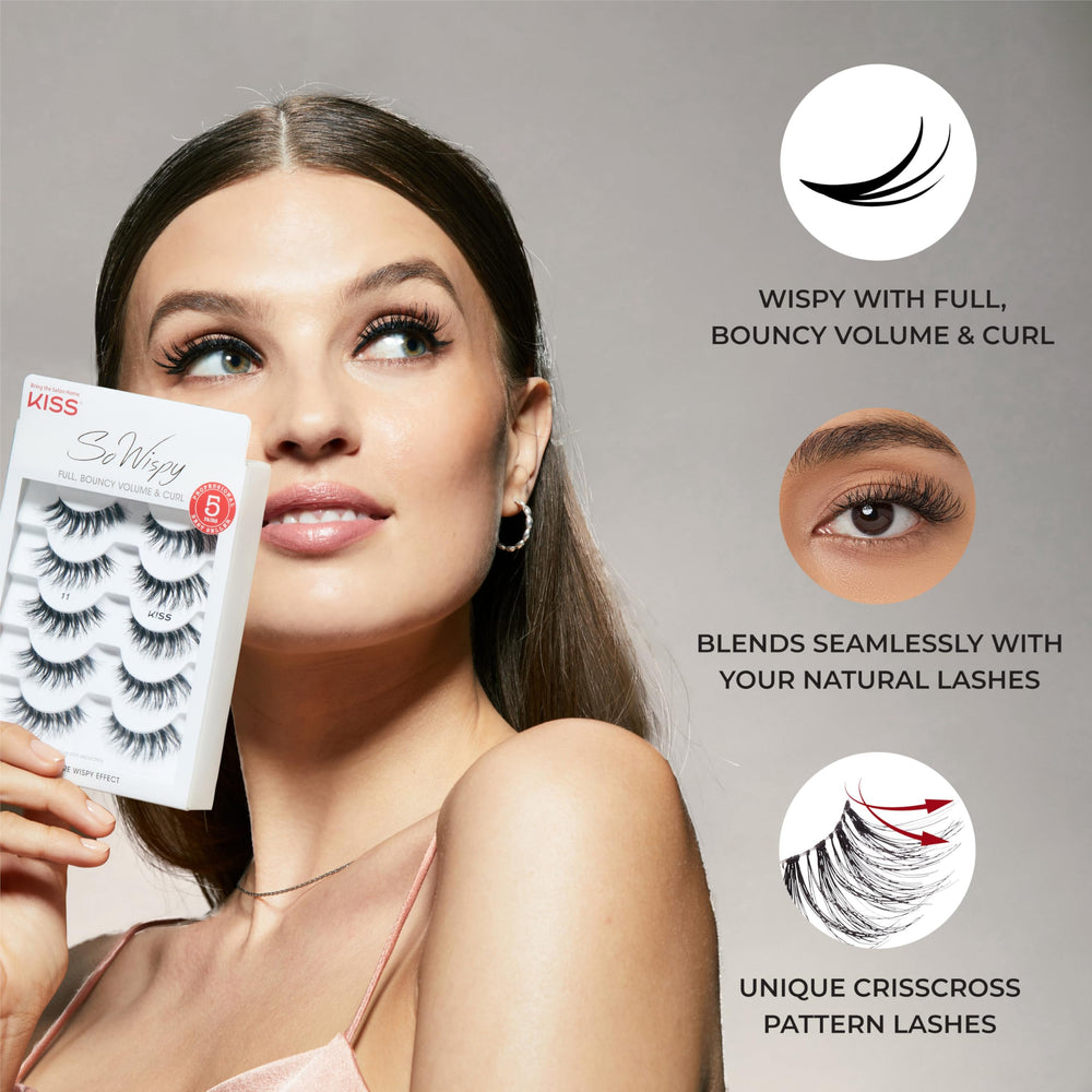 KISS wispy lashes with clear band designed for easy application with adhesive.