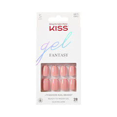 KISS Gel Fantasy ribbons pink nails—closeup of glossy gel finish for instant salon-style wear.