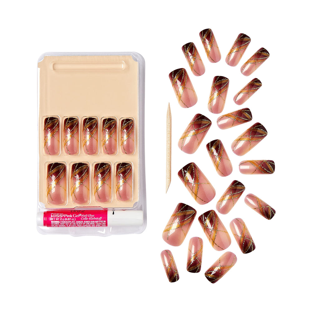 KISS Goldfinger gel glam press-on nails for quick, salon-like application.