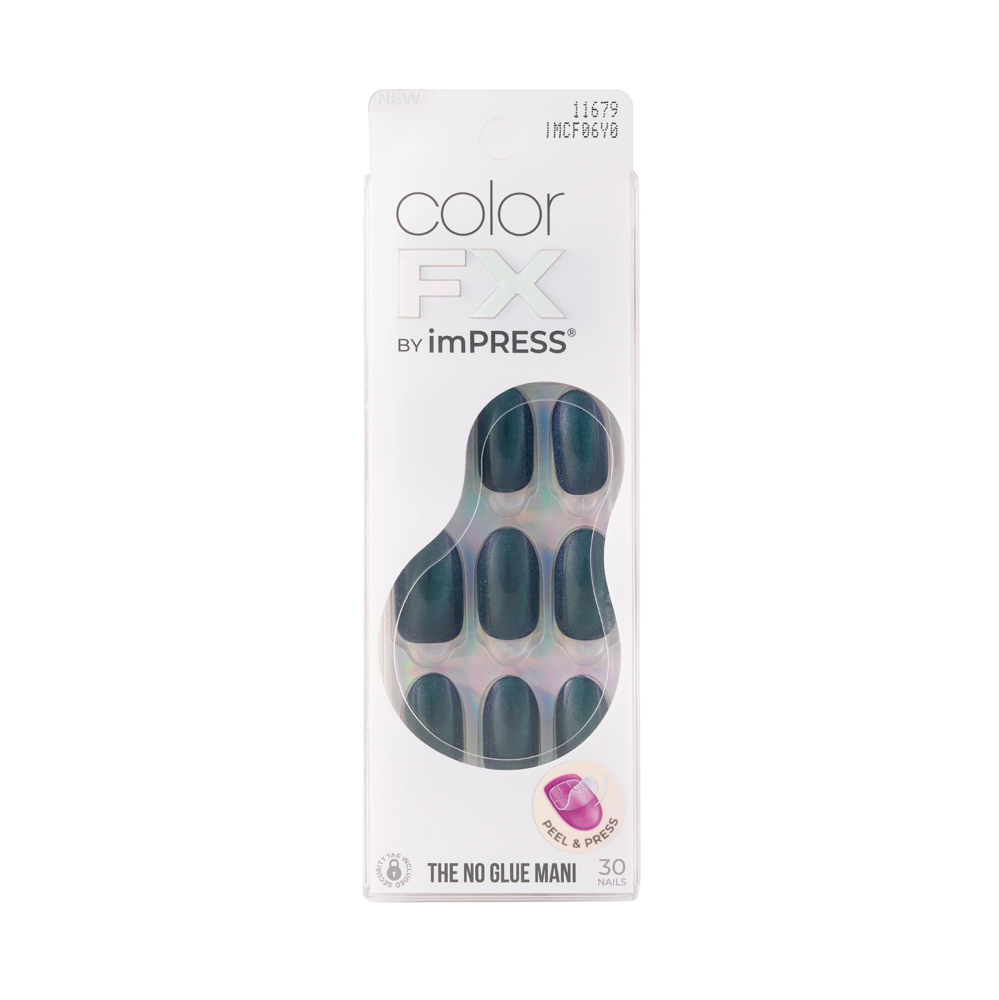 KISS imPRESS No Glue Mani nails with cat eye design for quick, chic manicure