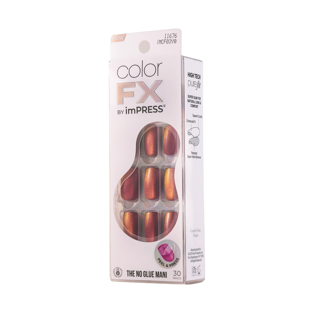 KISS Impress Color FX set de 30 uñas en tallas variadas para ajuste personalizado.