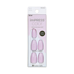 KISS Impress Color sin pegamento uñas lavanda claro, brillo para uso diario.