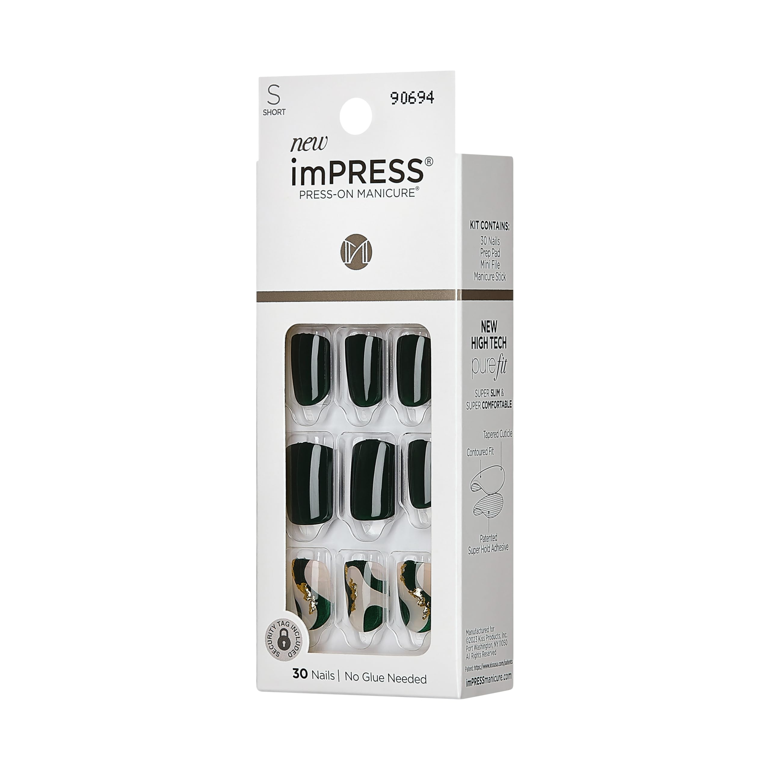 KISS ImPRESS diseño negro-verde dorado para ocasiones especiales.