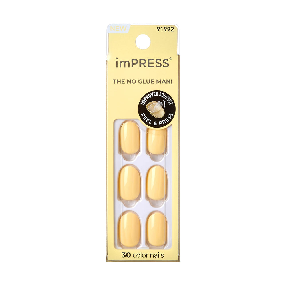 KISS imPRESS limon-zest corto, uñas amarillas para lucir en minutos