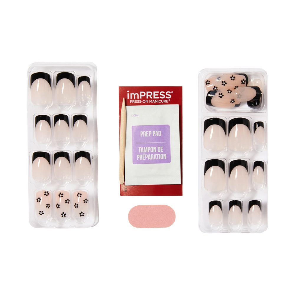 KISS imPRESS No Glue Mani, remoción fácil sin dañar las uñas naturales.
