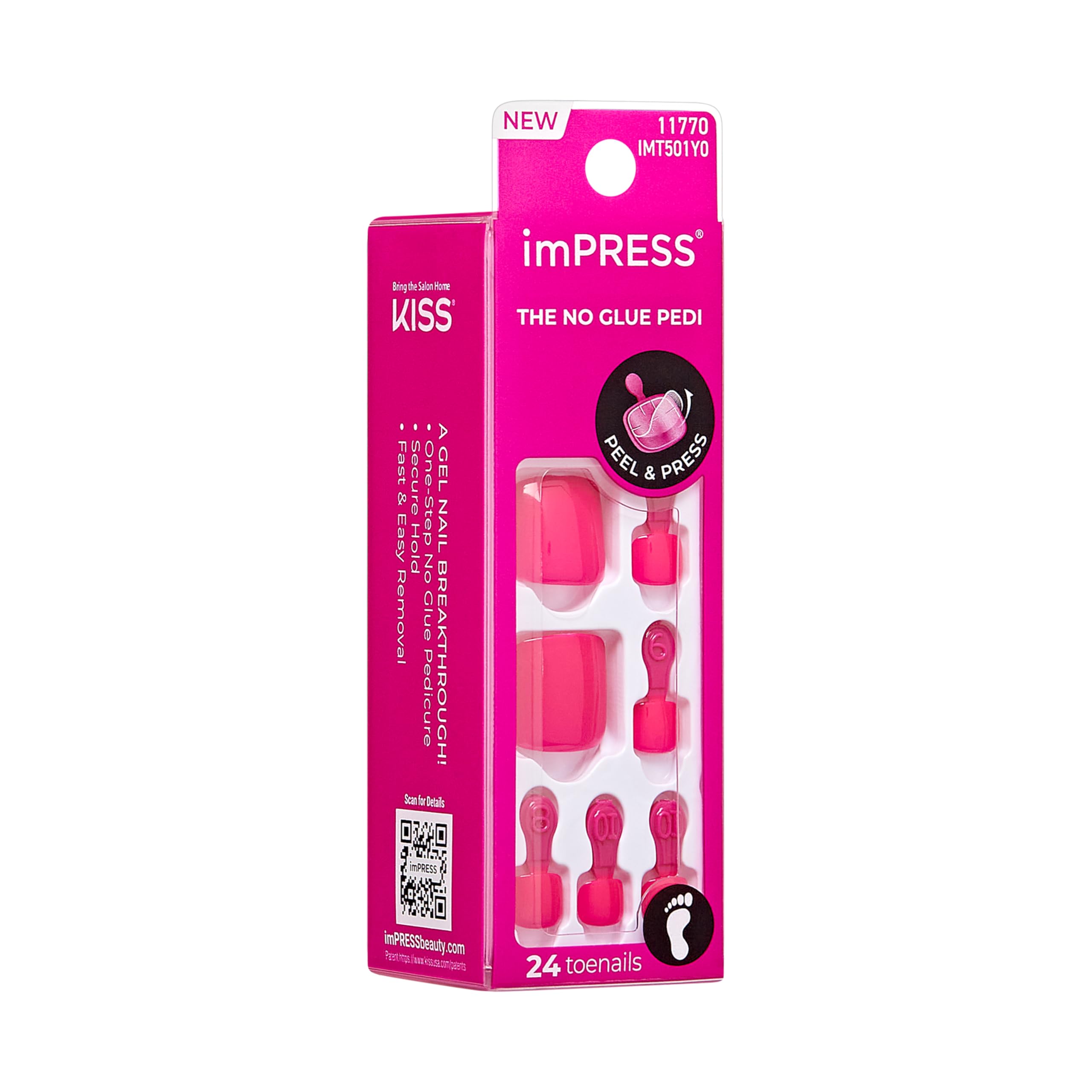 KISS imPRESS set de 30 uñas para pies, opción rápida de manicura.
