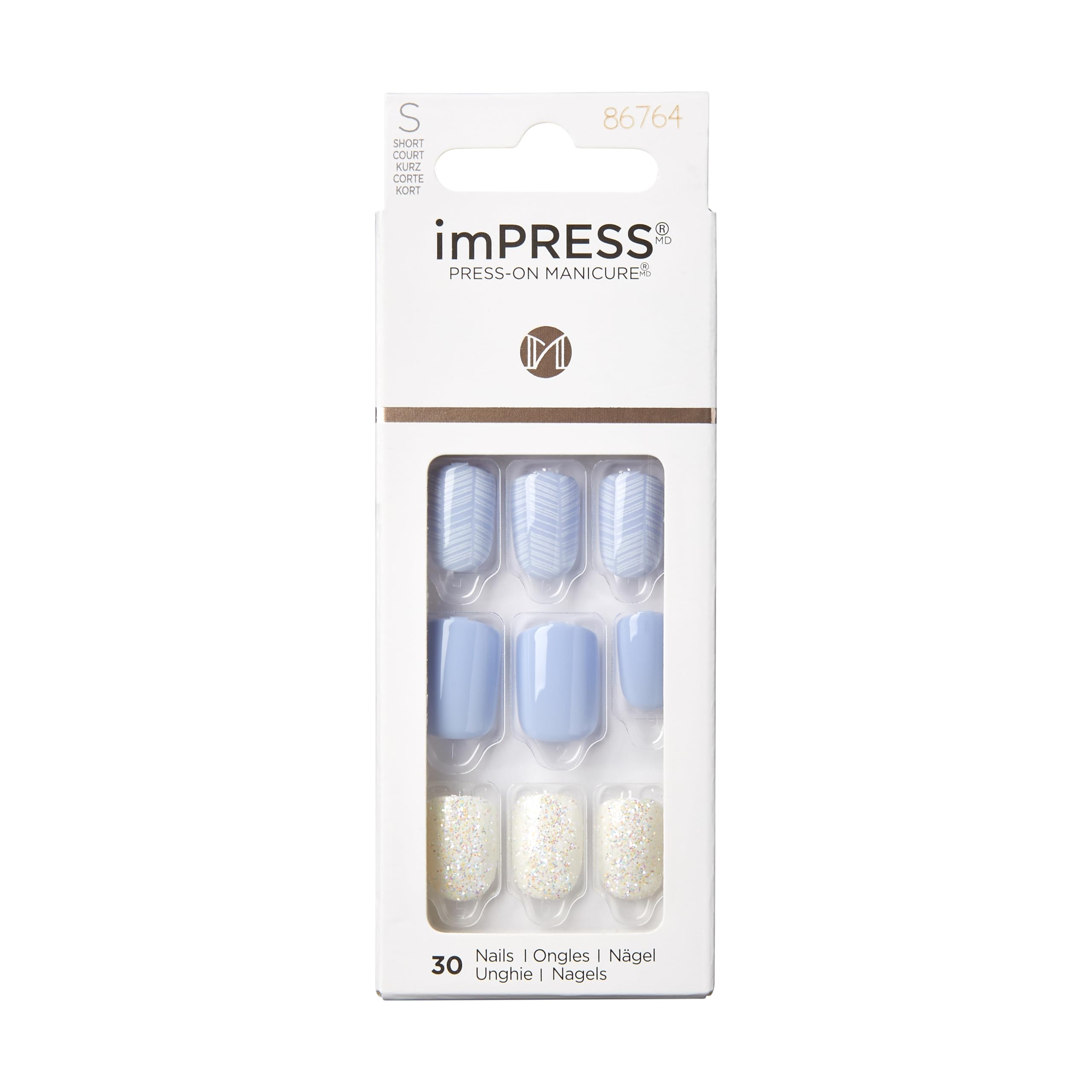 KISS ImPRESS sin pegamento uñas azul claro para un acabado profesional