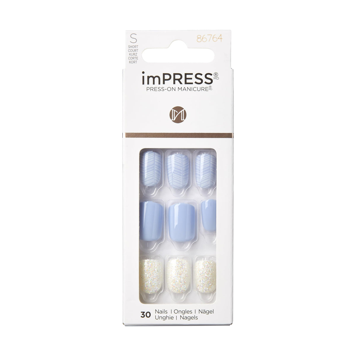 KISS ImPRESS sin pegamento uñas azul claro para un acabado profesional