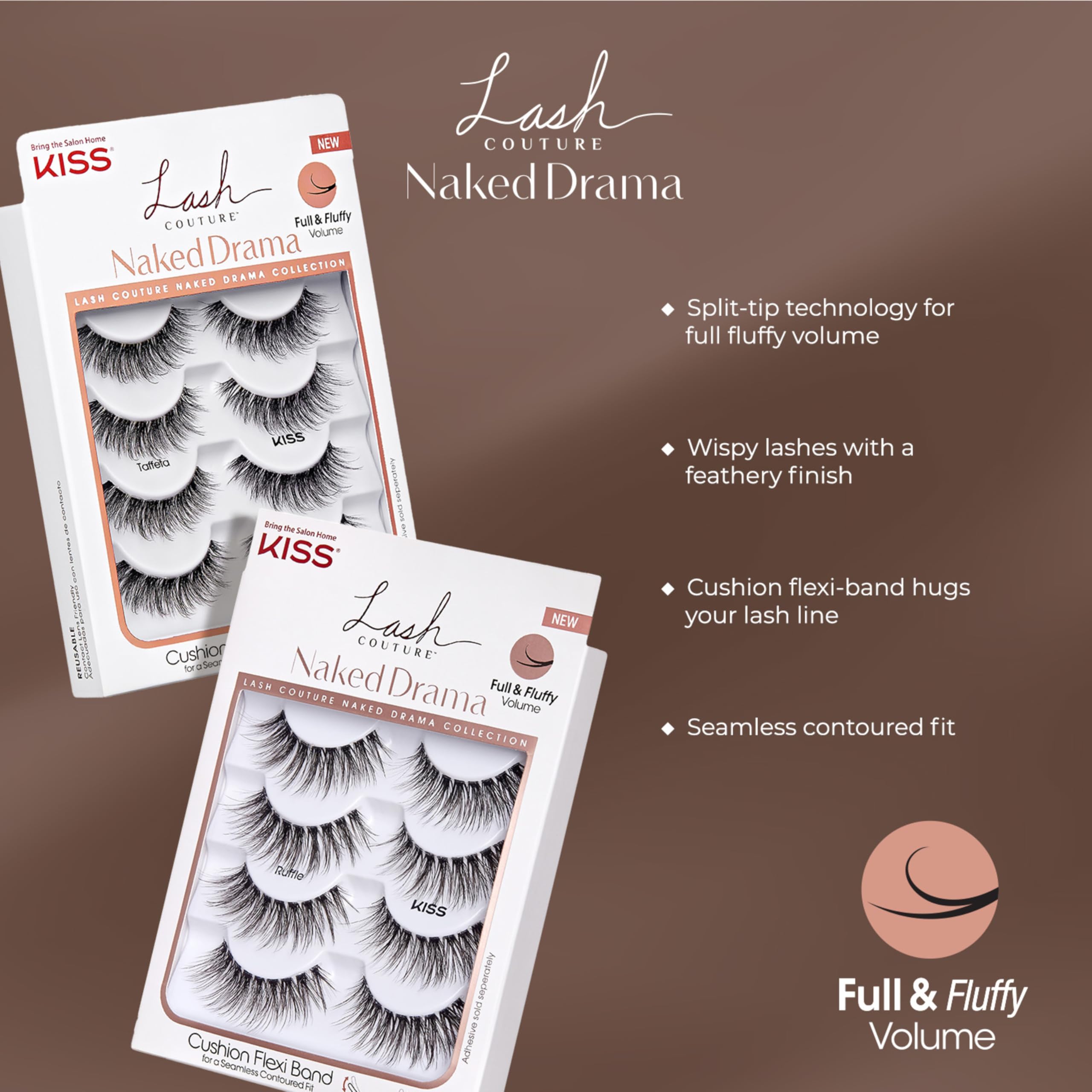 KISS Naked Drama 16mm lashes offer luxurious look with light-weight feel.