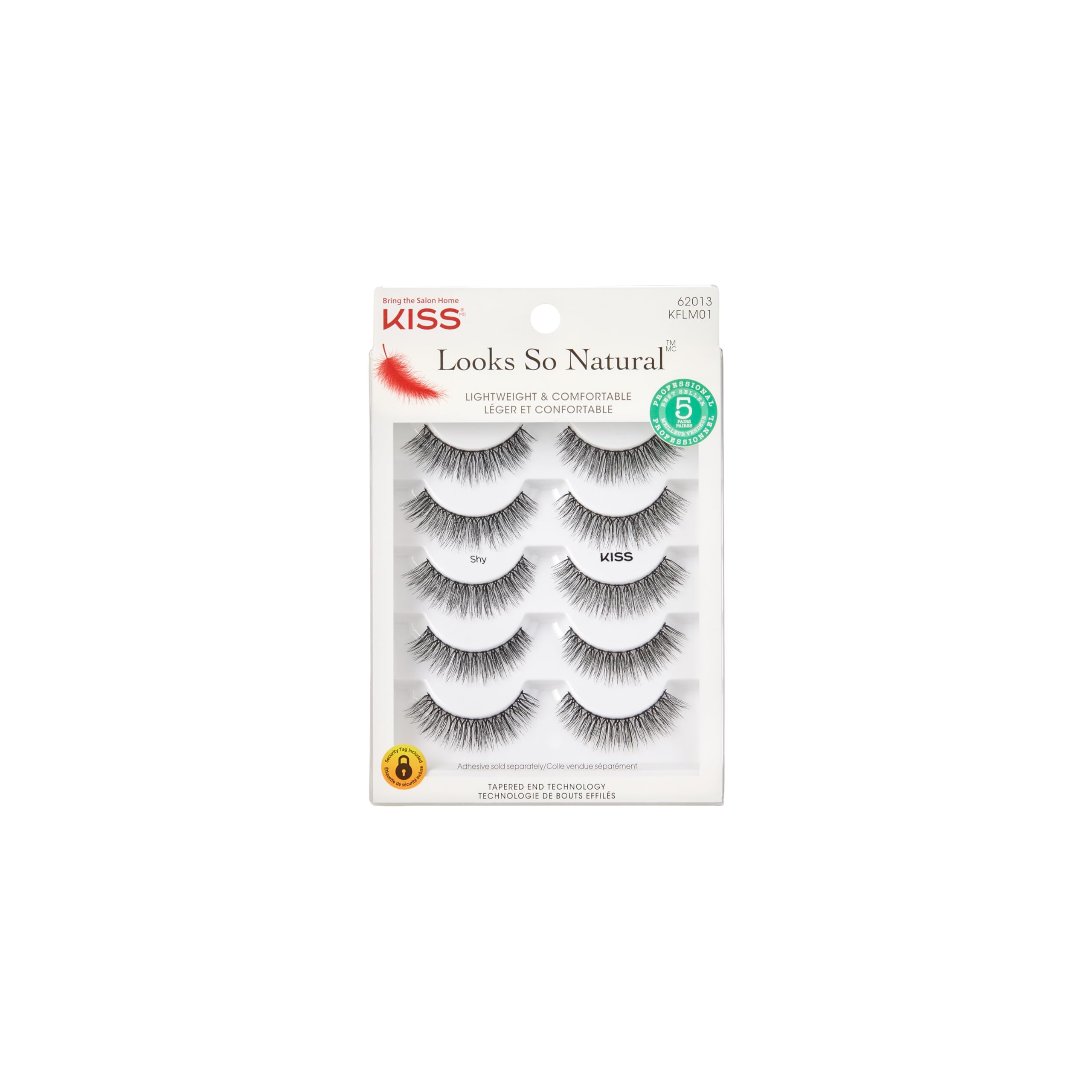 KISS Looks So Natural Shy 12mm lashes, 5-pair pack for seamless daily wear.