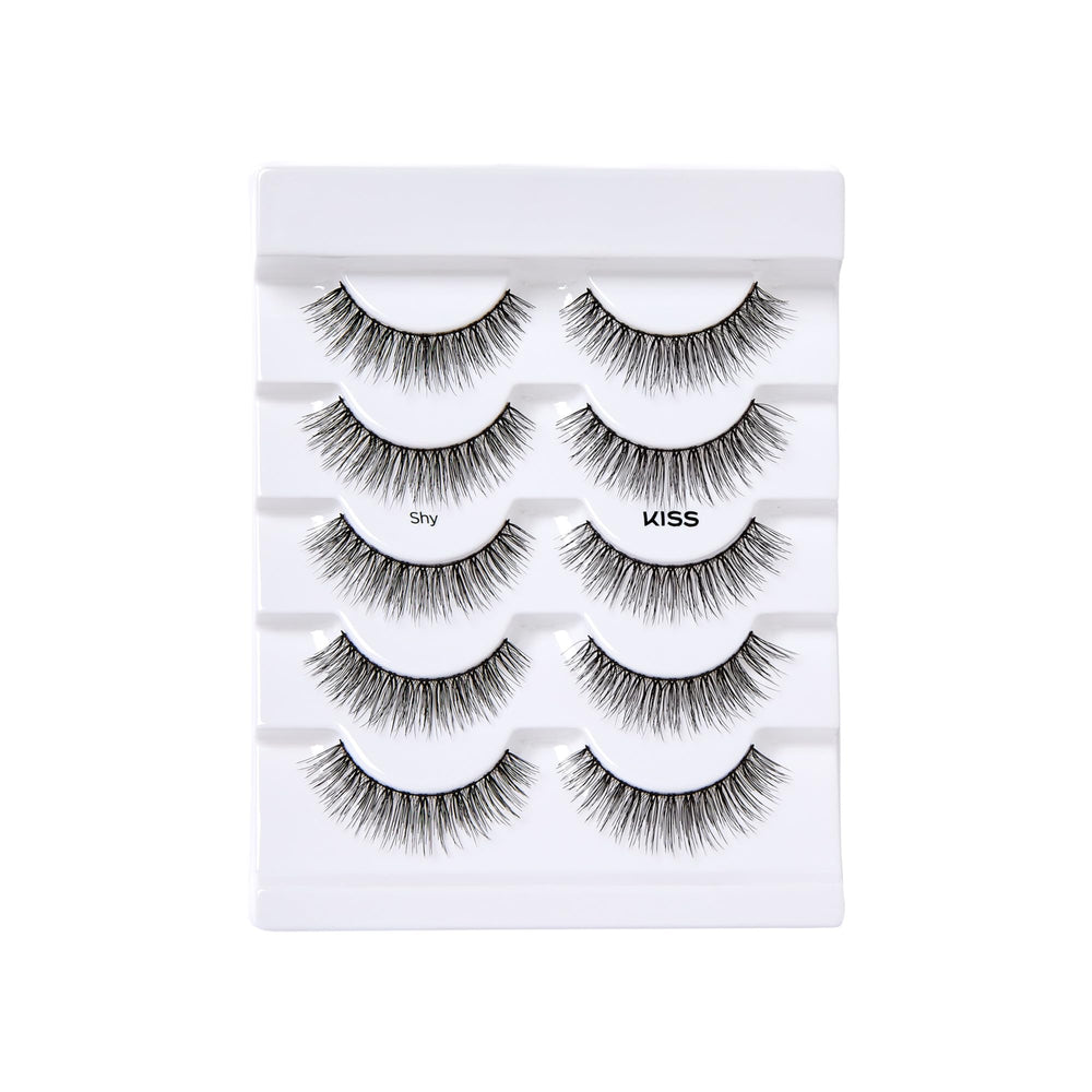 KISS Looks So Natural Shy 12mm lashes outer-corner flare for eye definition.