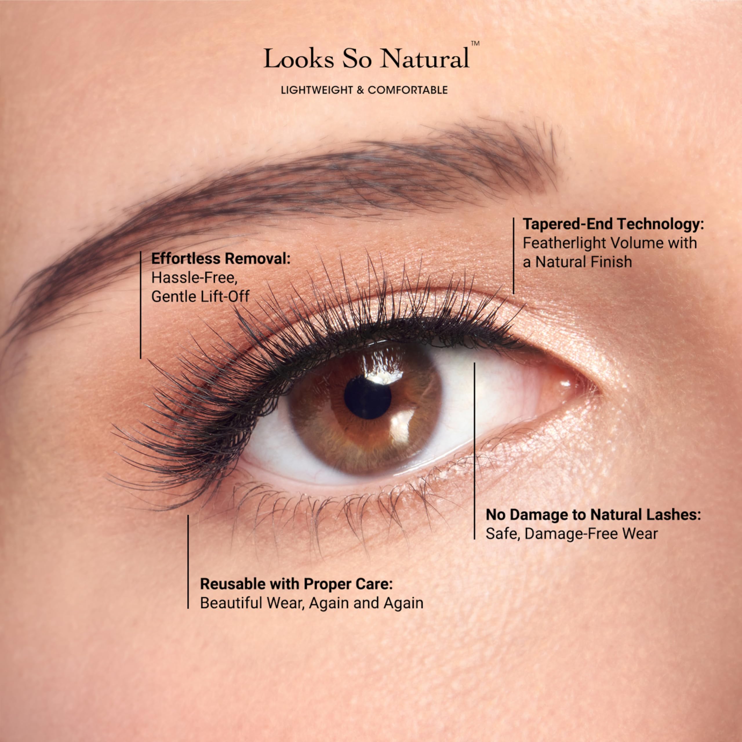 KISS Looks So Natural Sultry 12mm lashes on eye demonstrating subtle outer flare for definition.