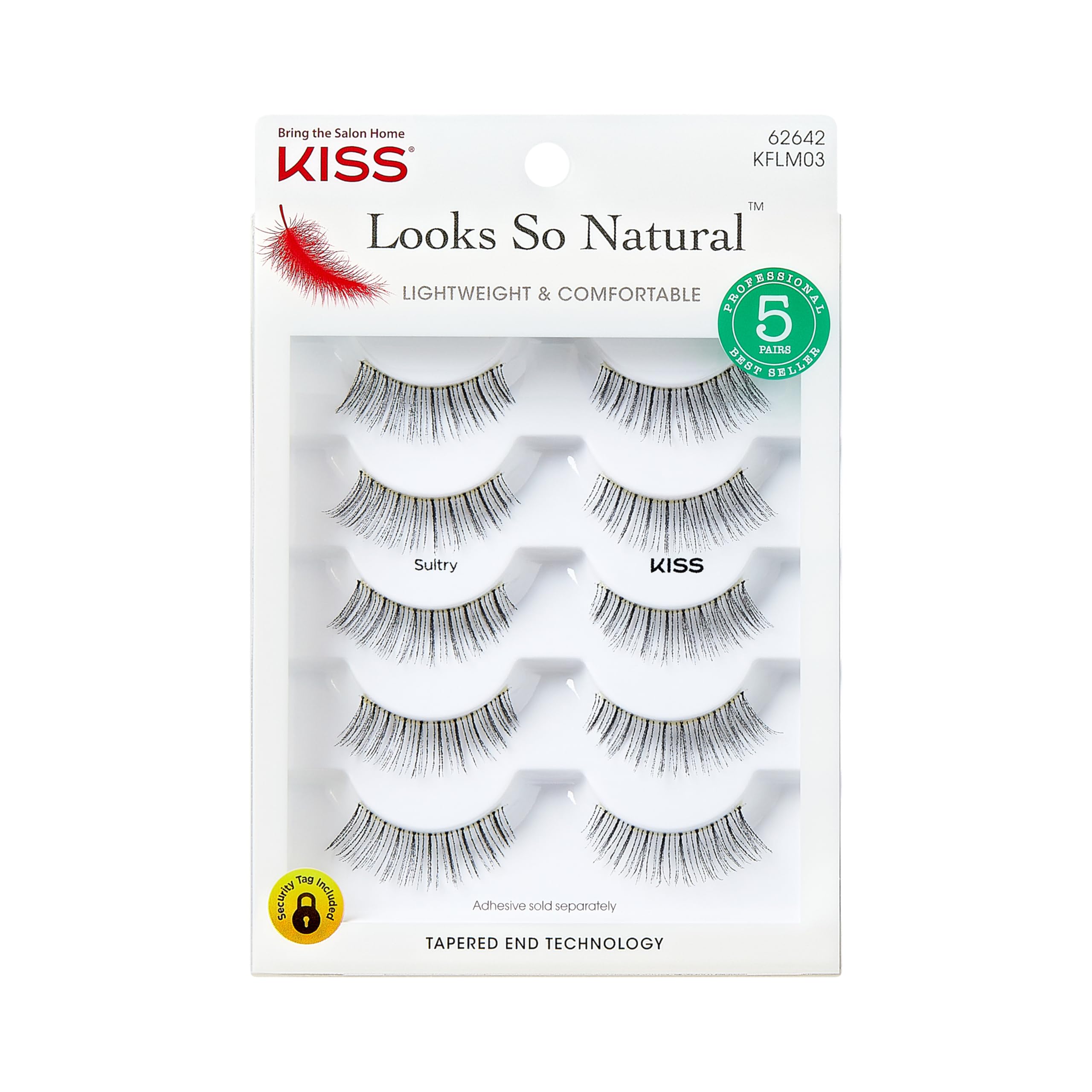 KISS Looks So Natural Sultry 12mm lashes pack with five reusable pairs for daily wear.