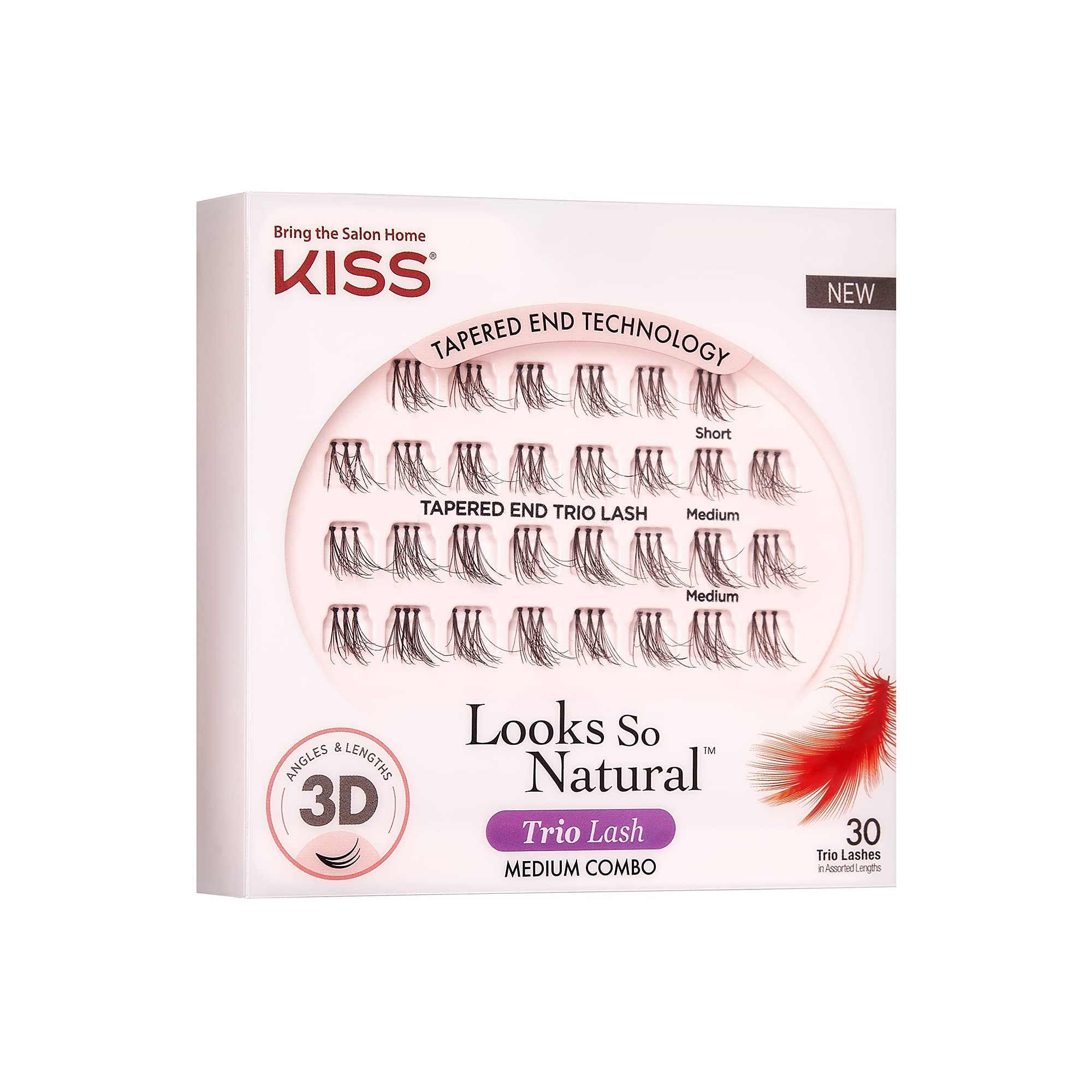 Medium-length trio lashes from KISS Looks So Natural Trio Lashes for balanced fullness.