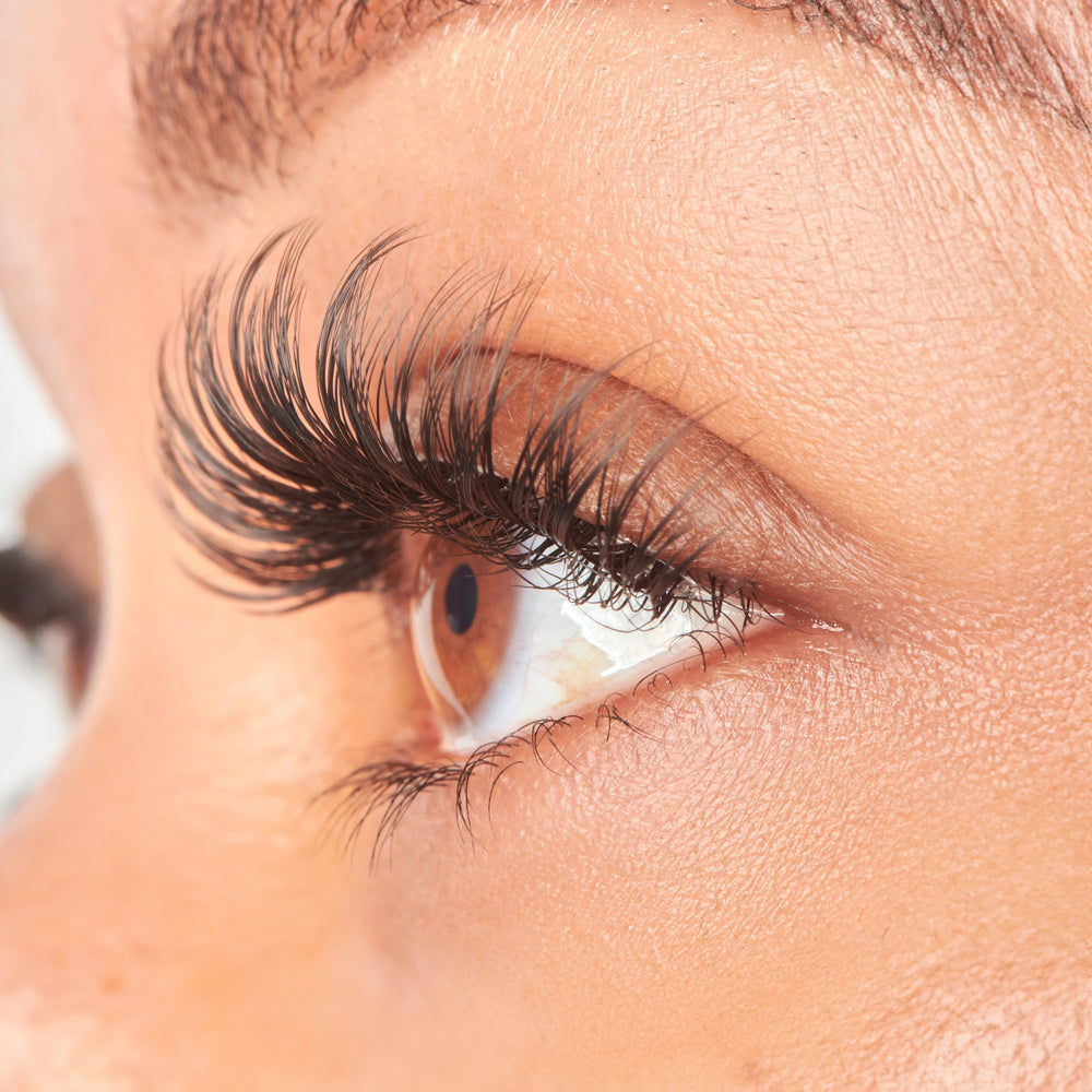 KISS LuXtensions real lash extension fibers close-up for dramatic fullness