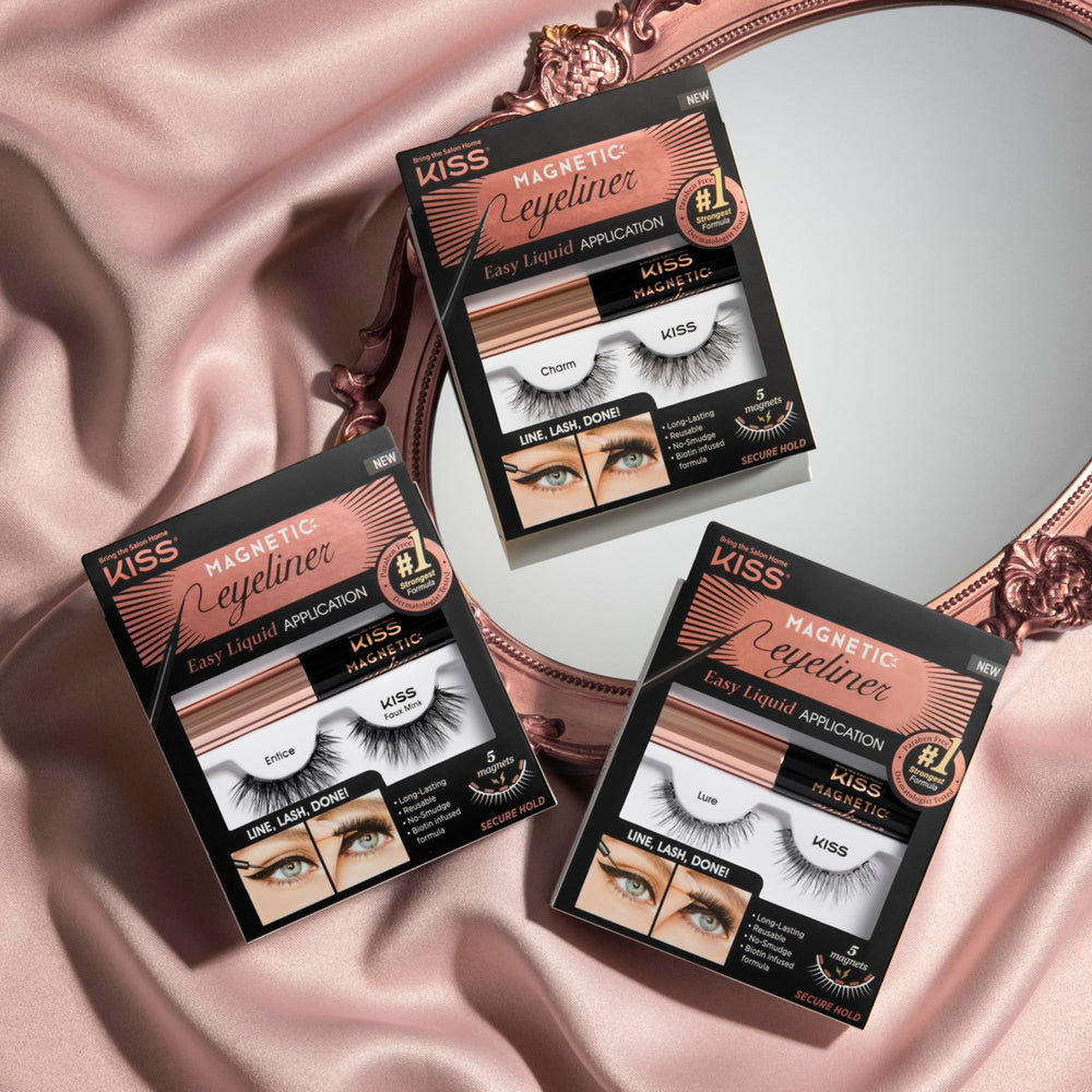 KISS Charm application tools demonstrate easy placement and tidy lashes.