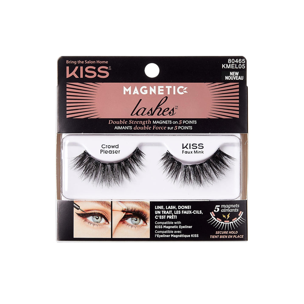 KISS Crowd Pleaser lashes in packaging demonstrate easy magnetic wear.