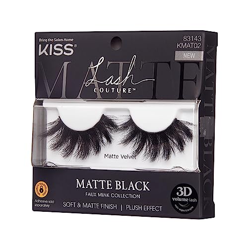KISS Matte Black 3D volume lash close-up shows plush curl and dimension.