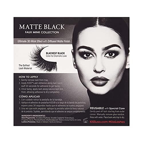 KISS Matte Black 16mm lashes enhance eye shape with depth.