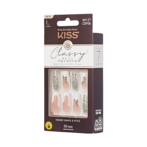 KISS New York Premium Classy Nails featuring 3D jewel accents for statement nail art.