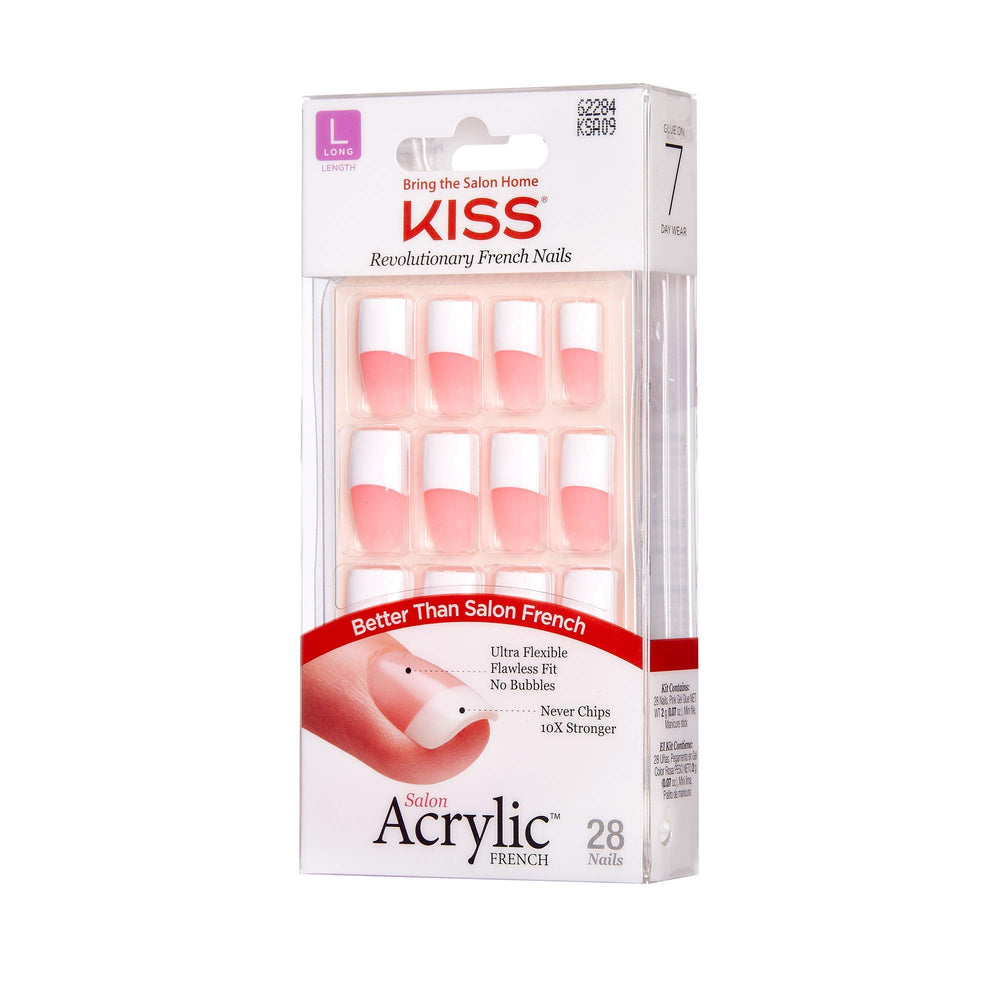 Kiss Salon uñas acrílicas 28, acabado suave para retoques rápidos.