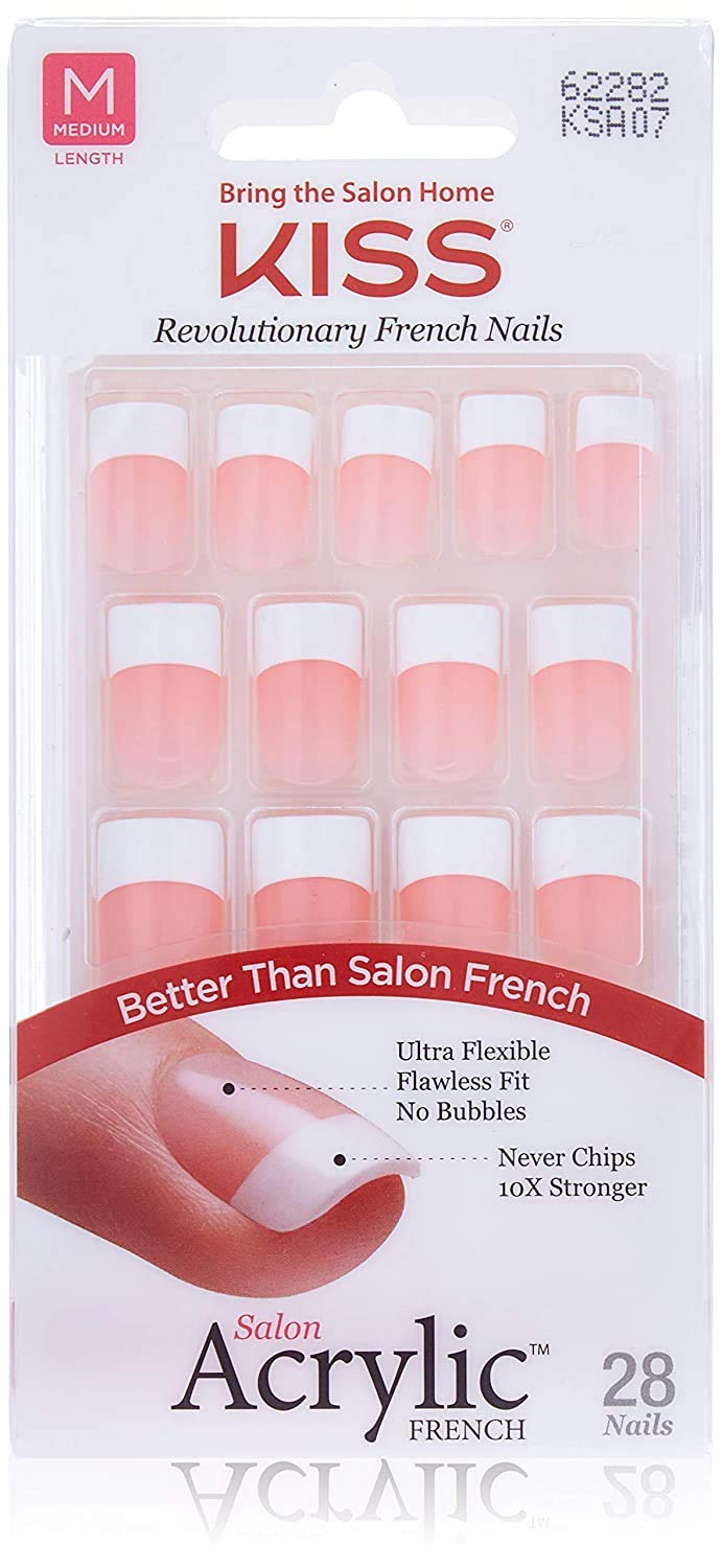 Kiss Salon Acrylic French Kit Sure Thing Medium assembled for flexible, long-lasting wear.