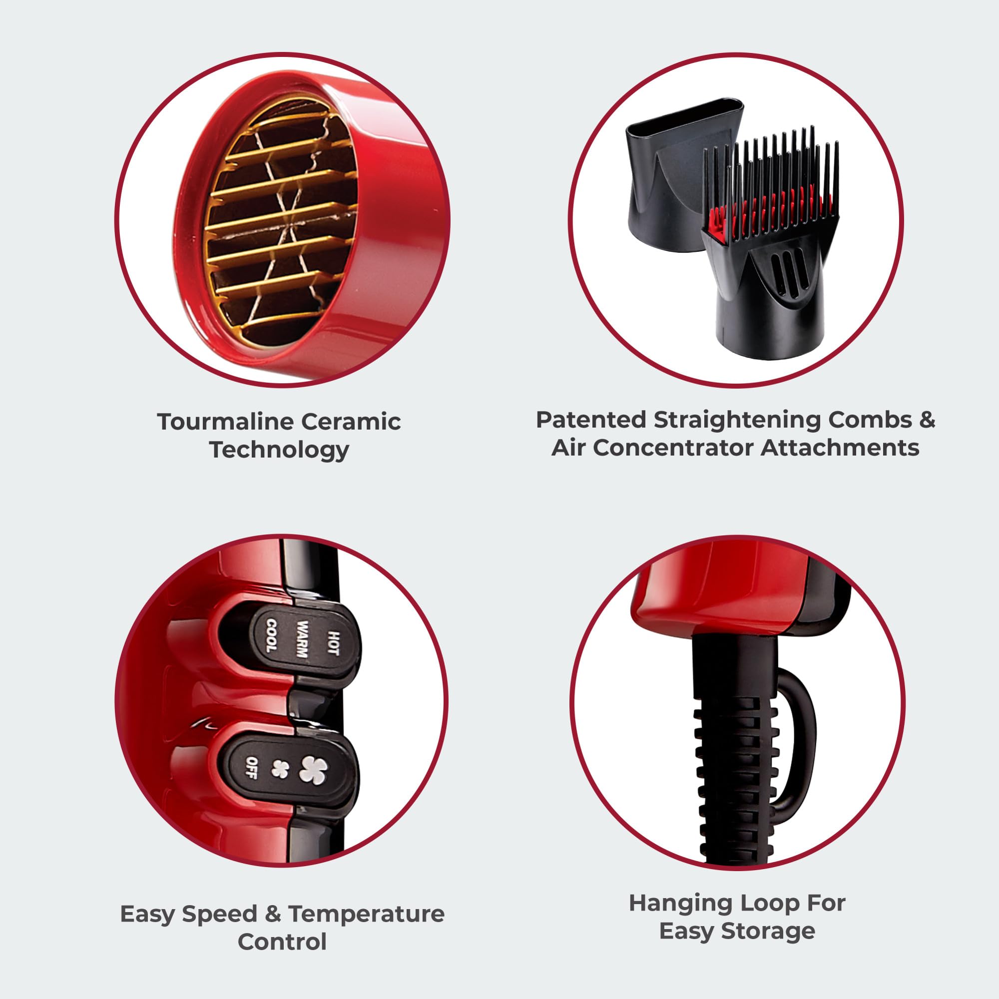 KISS 1875W Pro Tourmaline Dryer sectioning clips help secure sections.