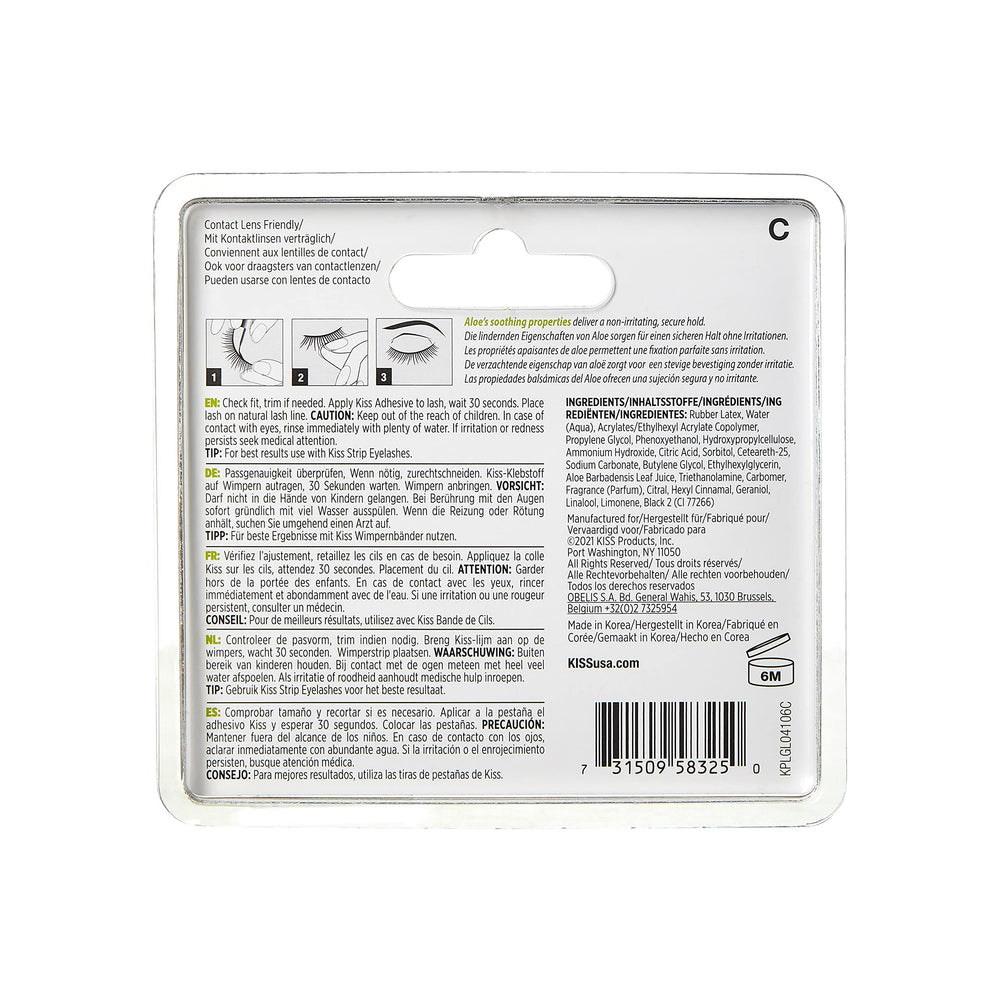 KISS Strip Lash Adhesive Black formaldehyde-free formula for safe daily wear.