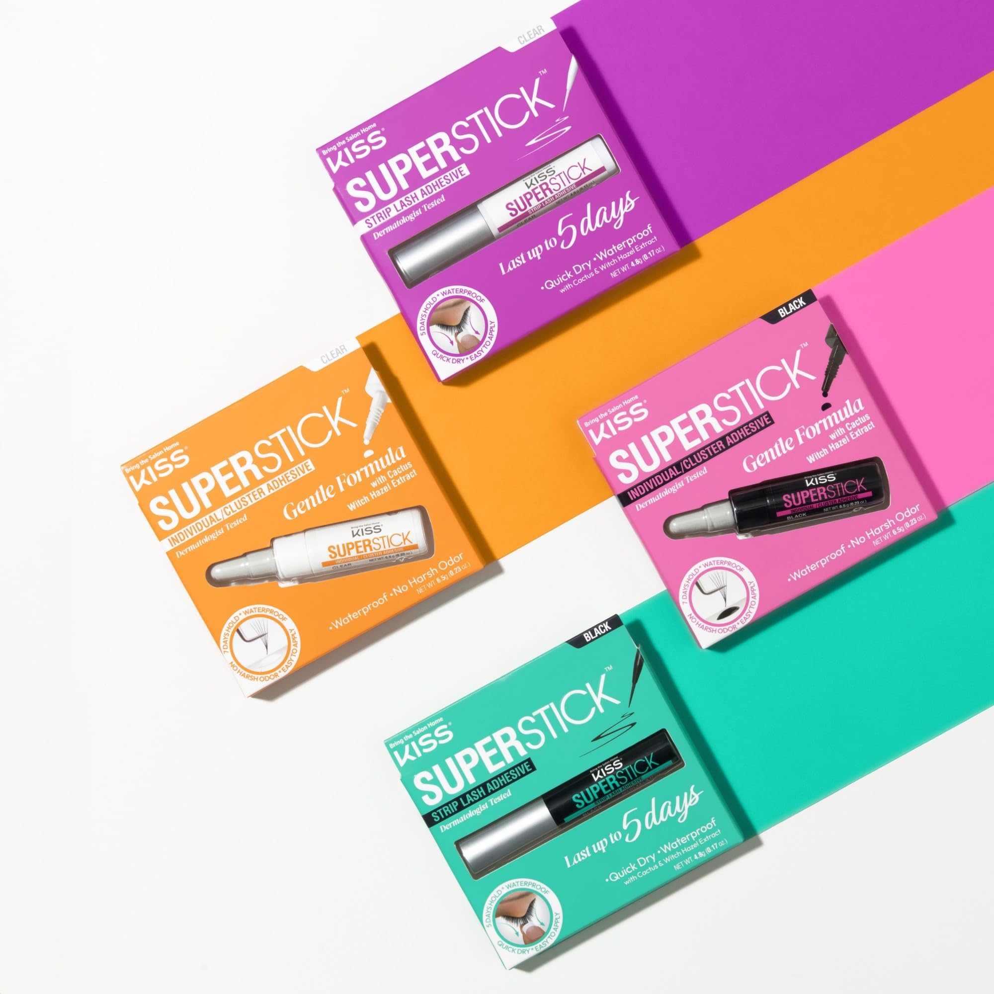 KISS SuperStick dermatologist-tested adhesive for gentle lash bonding.