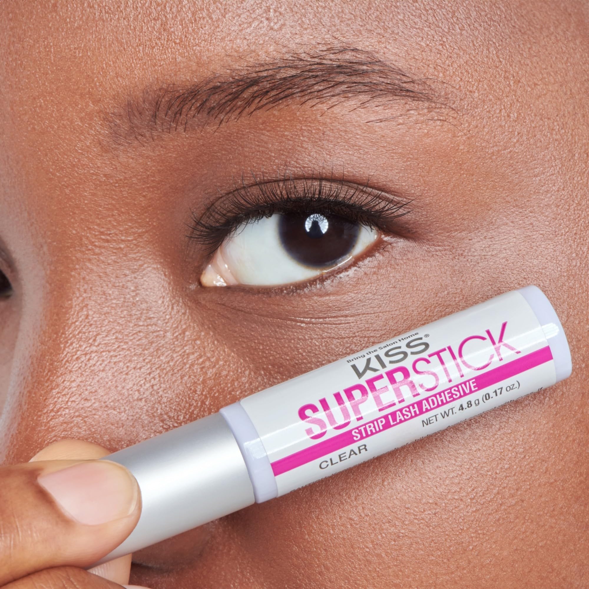 KISS SuperStick brush applicator offers precise, easy application for secure lash adhesion.