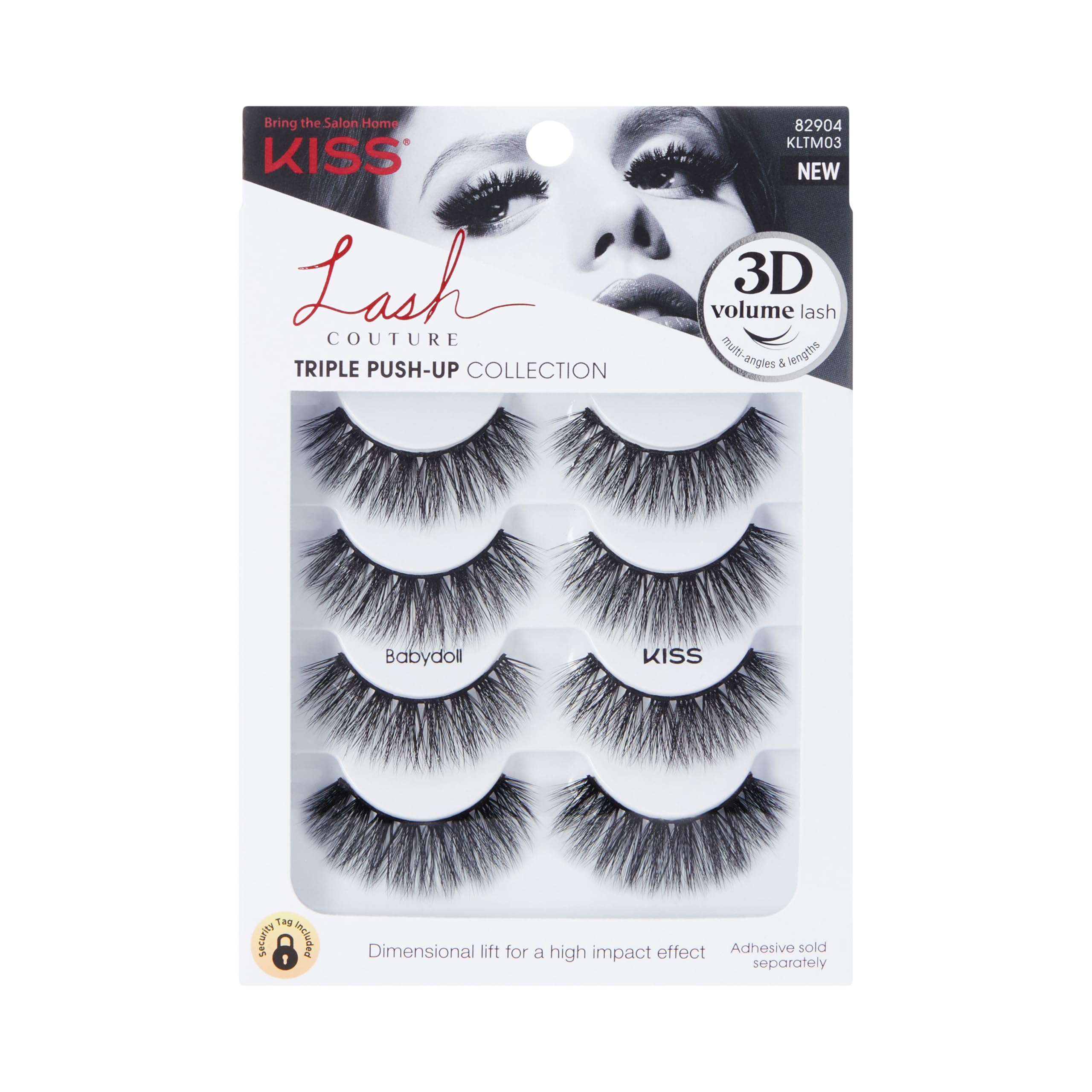 KISS Triple Push-Up Babydoll lashes closeup showing 12-14mm length for dramatic lift.