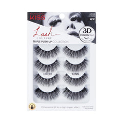 KISS Triple Push-Up Babydoll lashes closeup showing 12-14mm length for dramatic lift.