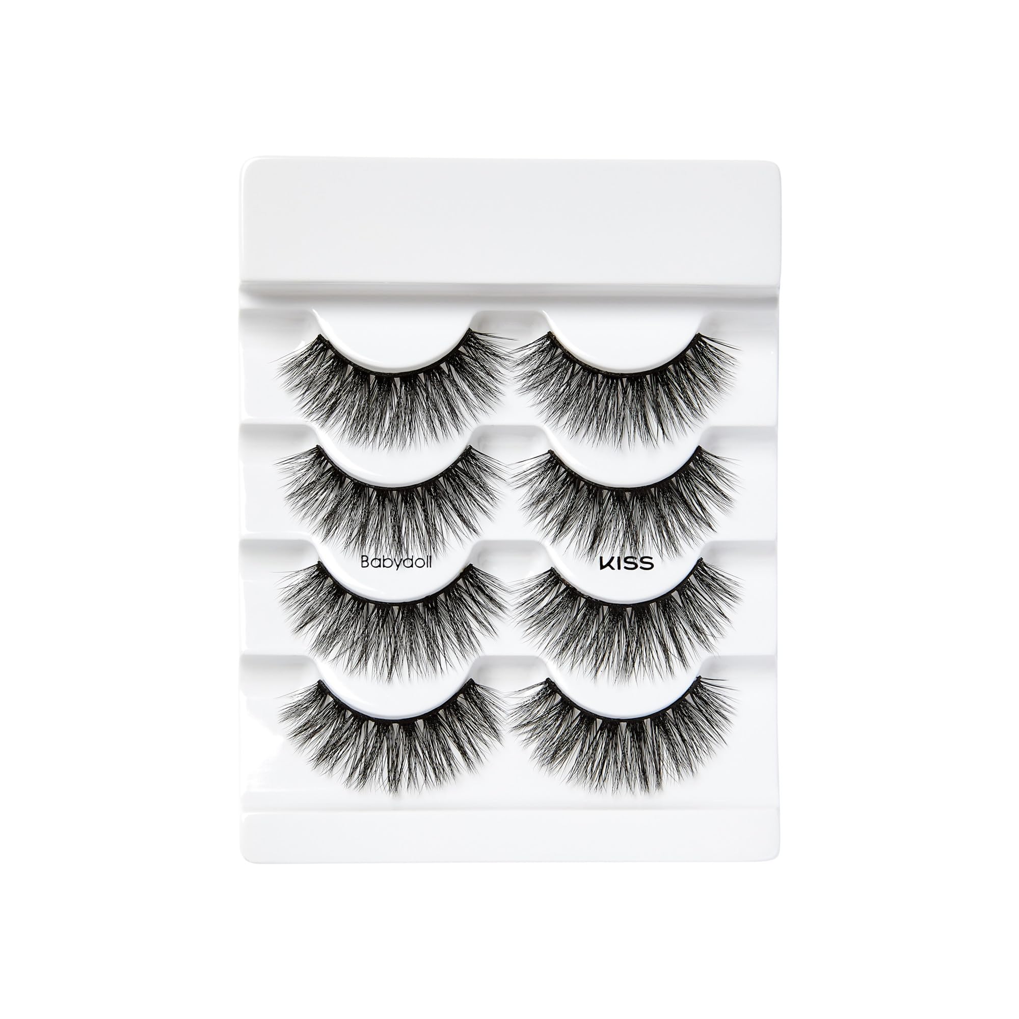 KISS Babydoll reusable lashes shown on a clean tray.