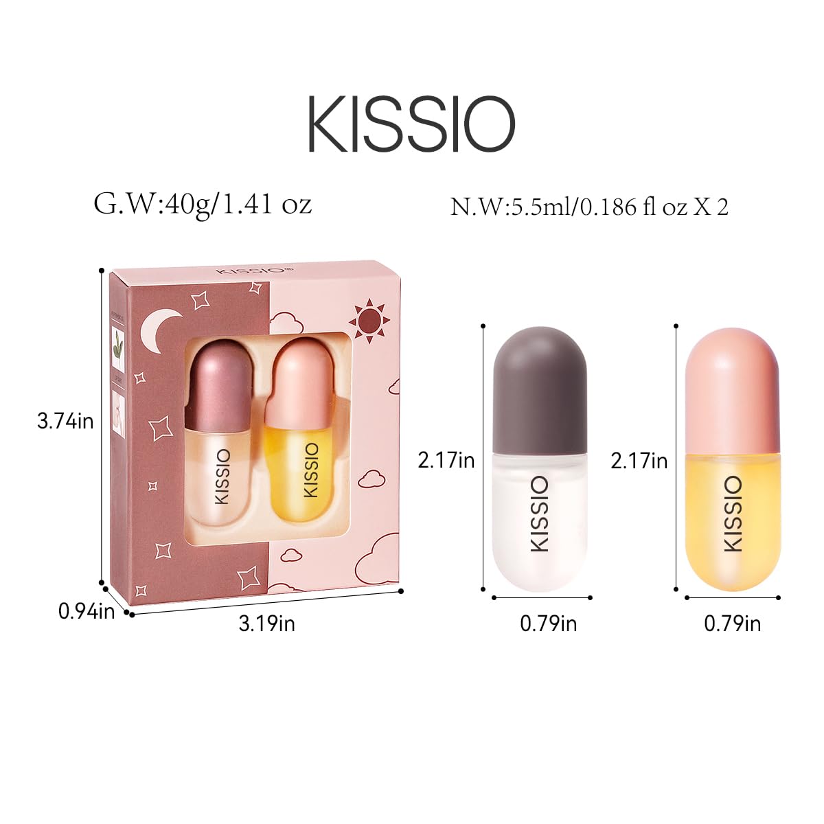 KISSIO conjunto potenciador de volumen para labios, diseño compacto para viaje.