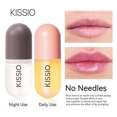 KISSIO conjunto potenciador de volumen para labios, tubo nocturno transparente para hidratación.
