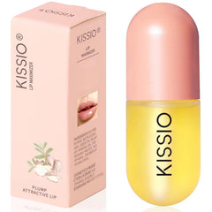 Voluminizador de labios KISSIO, envase compacto para viaje y uso diario.