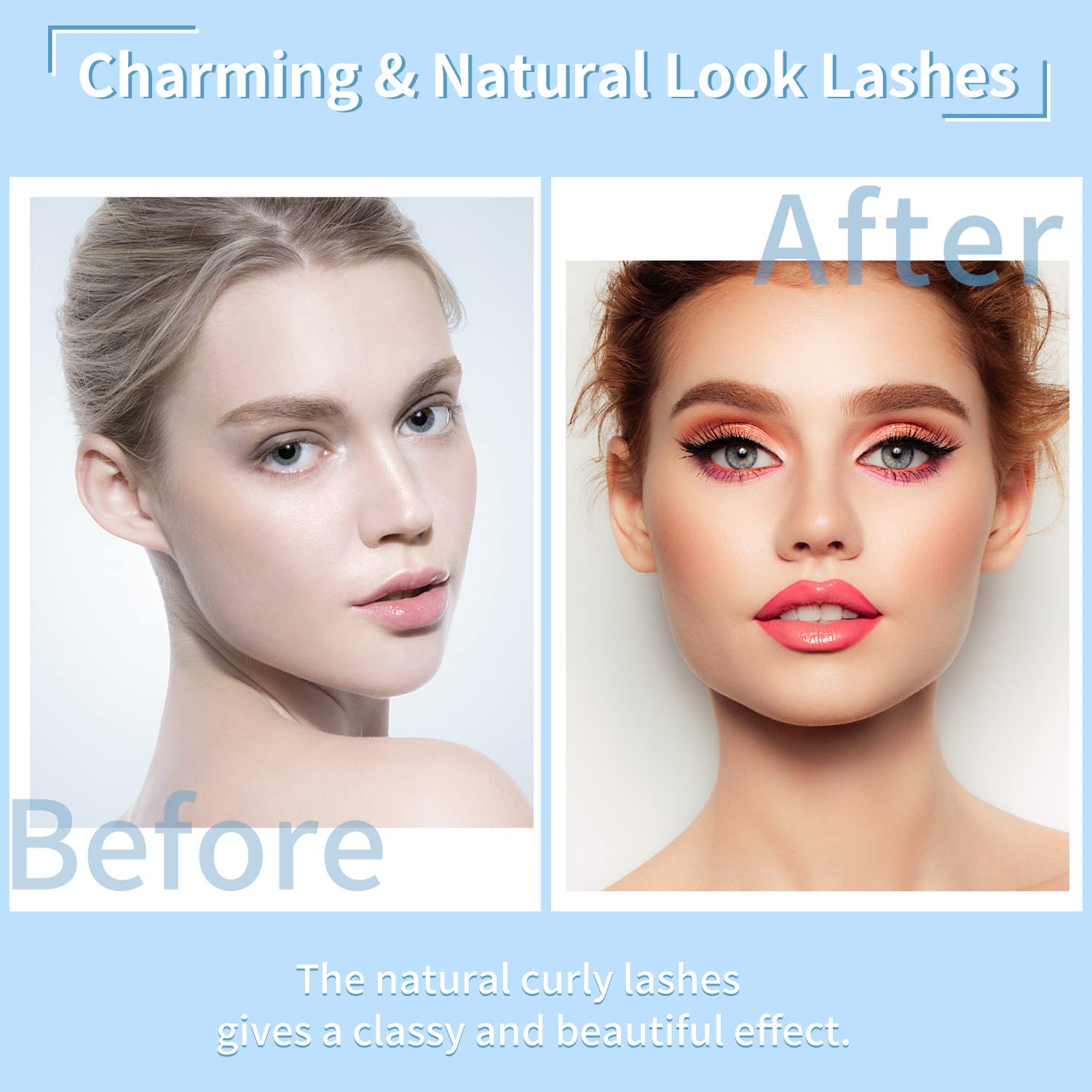 Seven-design magnetic lashes showing natural 3D effect and variety.