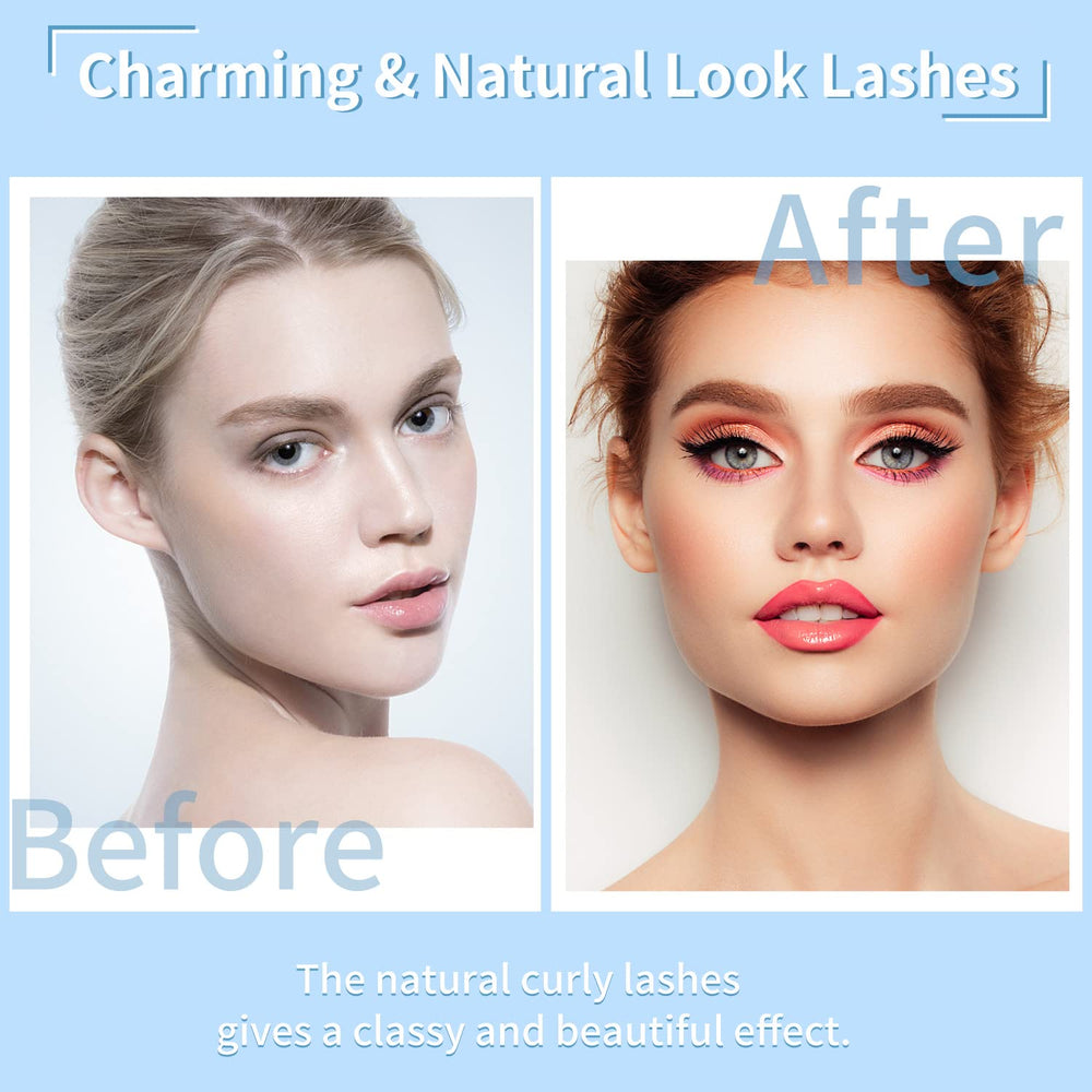 Seven-design magnetic lashes showing natural 3D effect and variety.