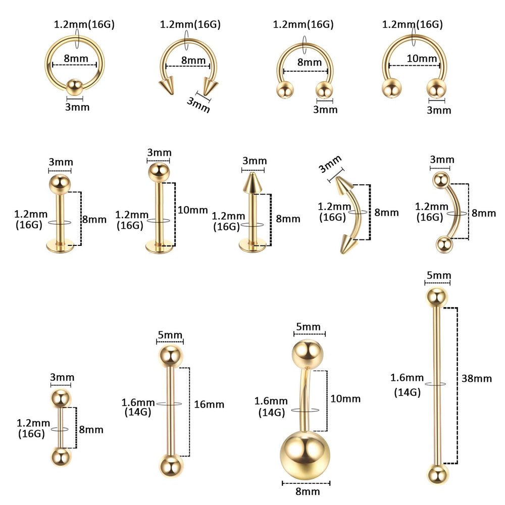 kit-piercing-58-piezas-anillos-cierre-bola-cbr-16g para fijación fiable